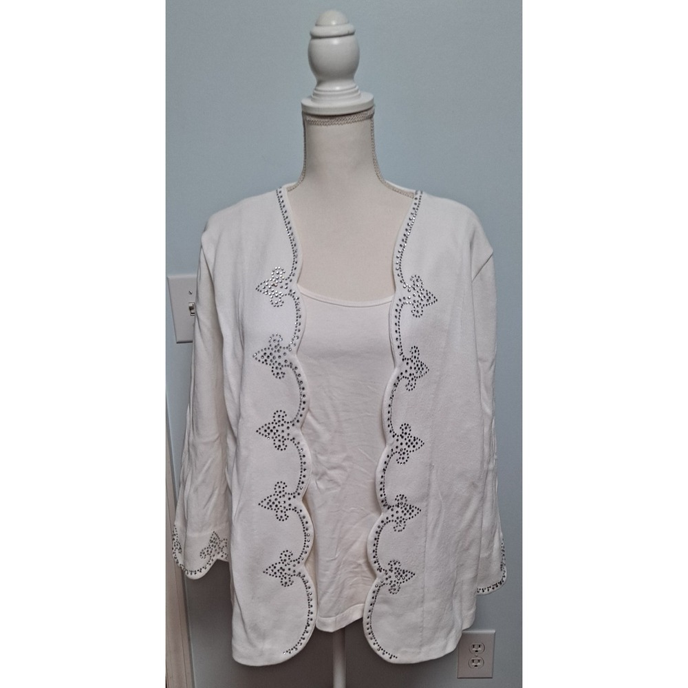 Bob Mackie 2 Piece Looking Tunic Size XL White‎ Bedazzled Please Read